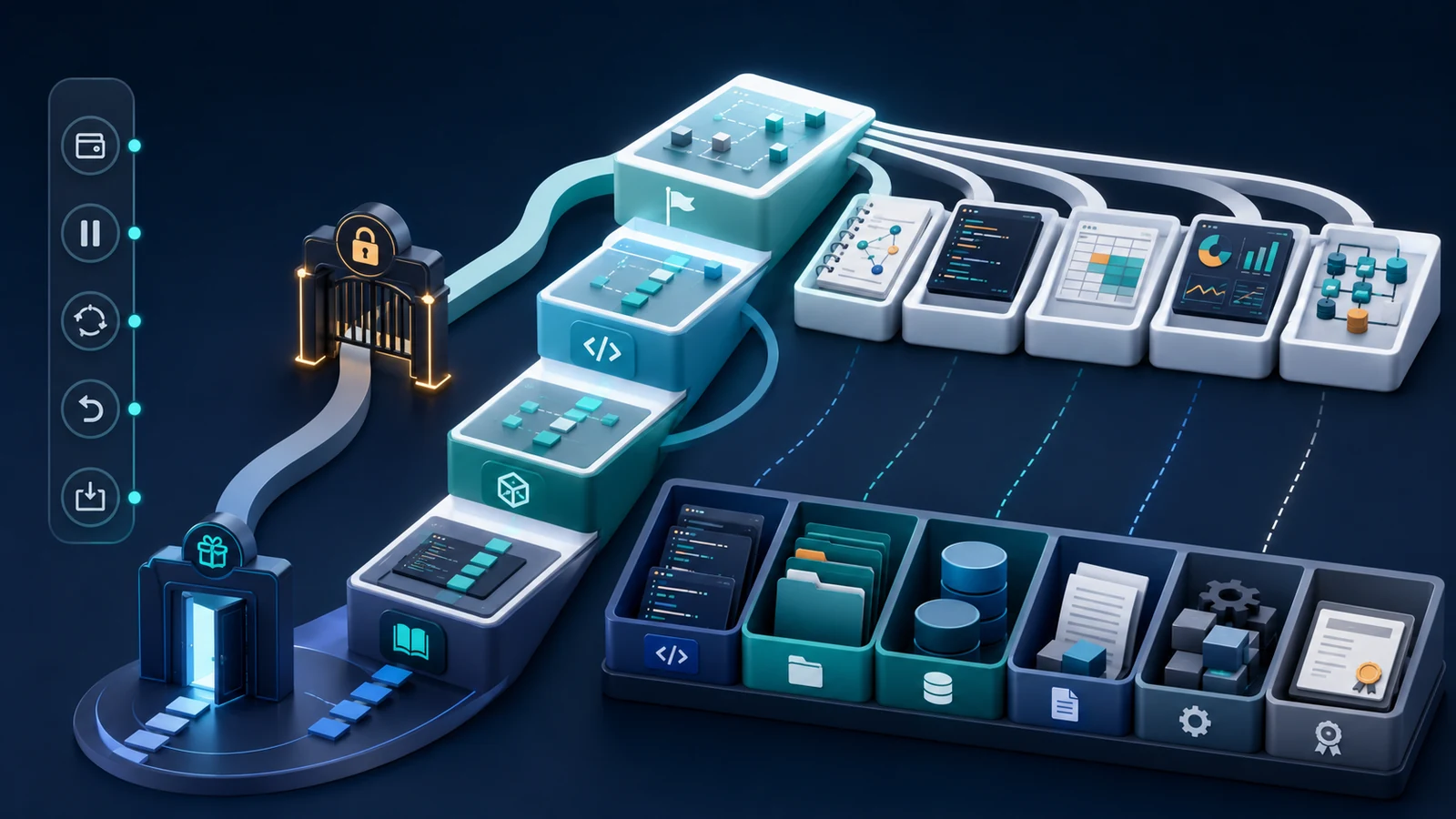 Provider-neutral illustration of a structured data-science learning program with courses, projects, tools, credentials, and cost checkpoints.