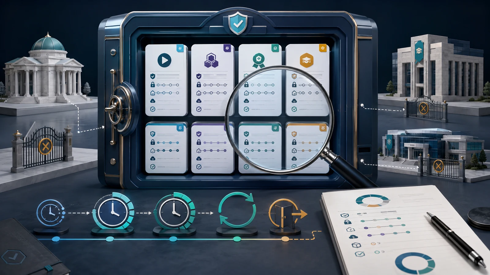 Provider-neutral illustration of Coursera Plus catalog access, program scope, and subscription checkpoints.